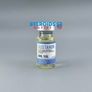 Sustanon testosterone injection vial with medical syringe, professional pharmaceutical packaging